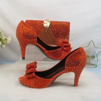 loveincrystal new orange bride wedding shoes with bag set summer open toe party dress shoes for bridesmaid pearl sandals handbag