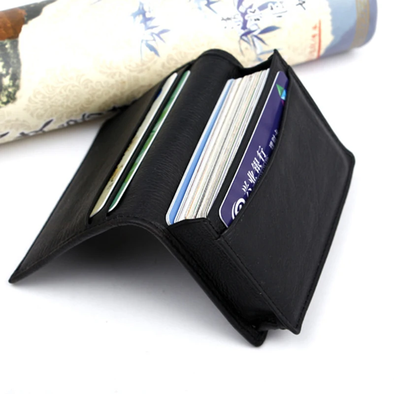 

ID Business Cards Holder Wallet Case Expandable Black Leather Card Holders 2021 Men Black Leather Credit Card