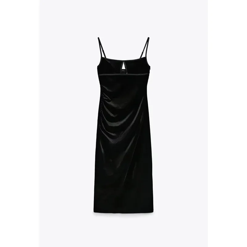 

ZA 2021 Winter new women's clothing fashion temperament sexy European and American style velvet straight dress