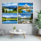 Постеры с изображением природного пейзажа, голубого неба, озера, горы, Настенная картина, лесное дерево, Художественная печать, декор для гостиной, спальни, дома