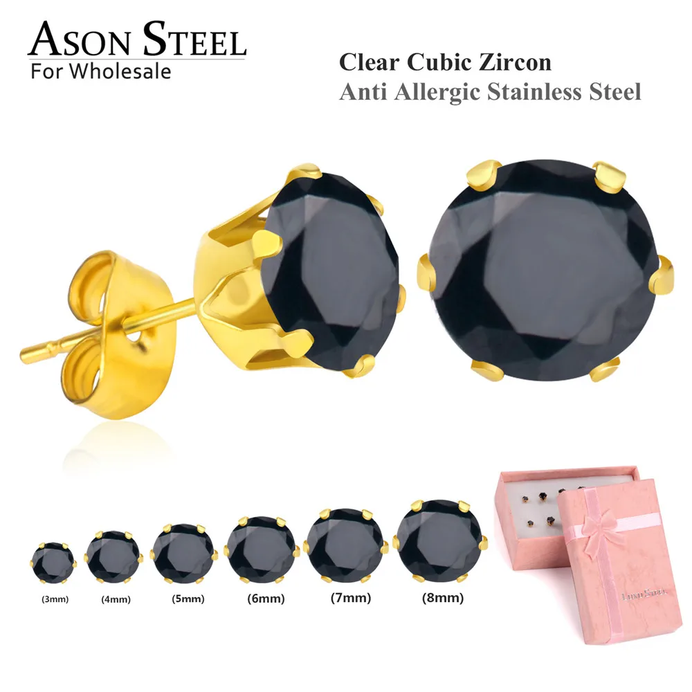 ASON, стальные серьги-гвоздики для женщин, розовый цвет, Круглый AAA кристалл, 6 пар/кор., набор сережек, нержавеющая сталь, Mujer Bijoux, подарок для любви