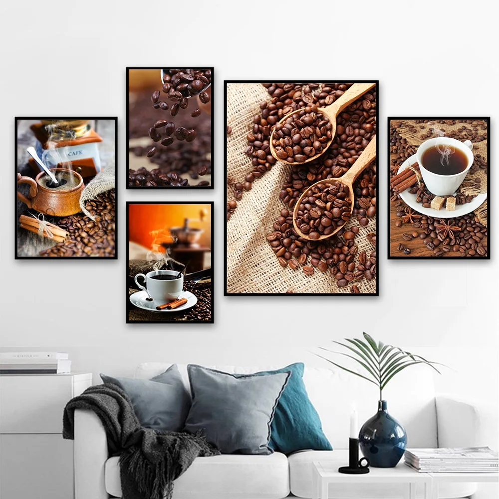 Винтаж Кофе Bean Холст Картина Wall Art кофейные домашние плакаты принты современный