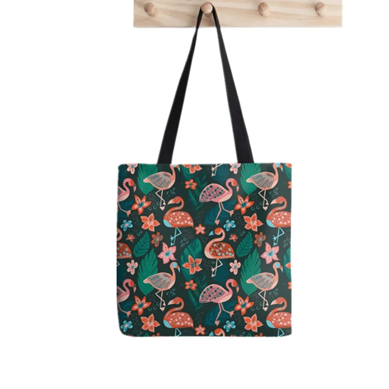 

Women Shopper bag flamingo Parade Printed Kawaii Bag Harajuku Shopping Canvas Shopper Bag girl handbag Tote Shoulder Lady Bag