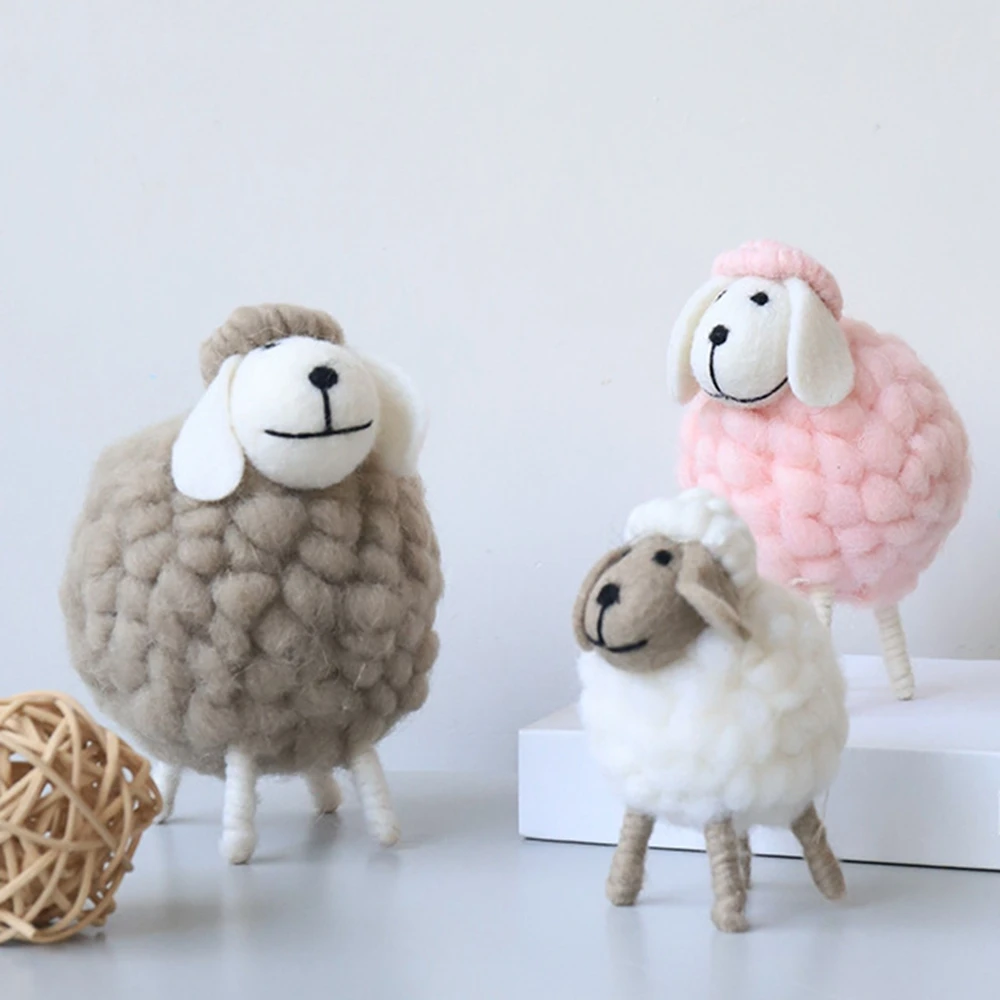1Pc Mini Table Ornament Felt Sheep Figurines Miniatures Wool Felt Lamb Cute Toys Desktop Decor Home Furnishings Kid Gifts