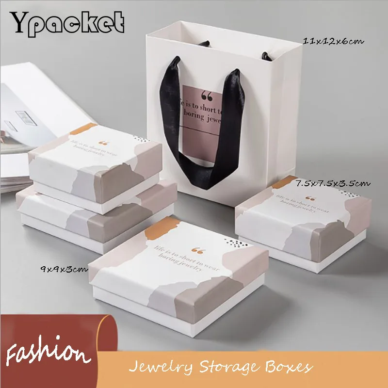 

Fashion Square Jewelry Organizer Box Engagement Ring For Earrings Necklace Bracelet Display Gift Case New Style Paper Box 50Pcs