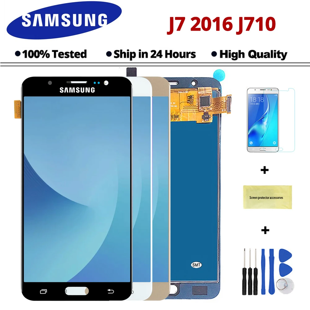 Протестирован для samsung Galaxy J7 J710FN J710F J710M J710 ЖК-дисплей сенсорный экран дигитайзер Регулируемая яркость сборка
