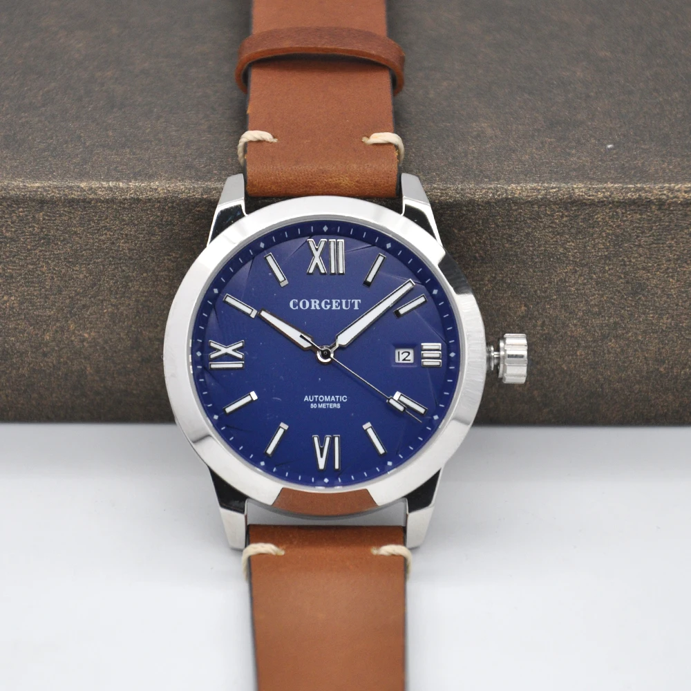 Роскошные мужские механические наручные часы с синим циферблатом 41 мм|Мужские