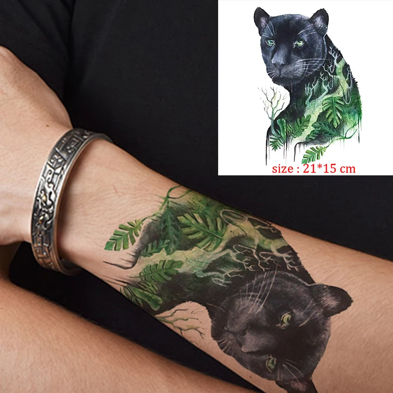

Wolf Black Leopard Tattoos Waterproof Temporary Sticker Tree Color Ferocious Animal Fake Tattoo for Men Body Art Custom Tatoos