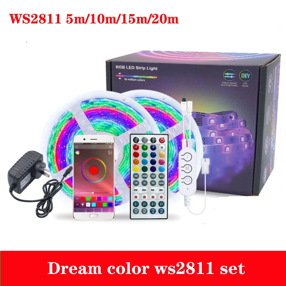 

Светодиодный светильник 15m20mWs2811 для бега лошади, Bluetooth приложение, голосовое распознавание музыки, умный набор RGB ламп-слайдов 5m10m