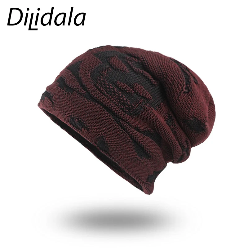 Dilidala зимняя бархатная теплая вязаная шапка с черным черепом мужская шерстяная