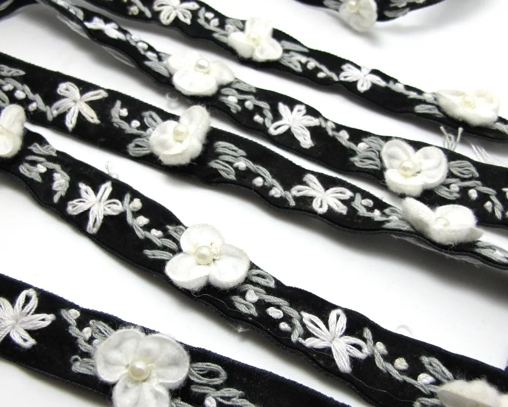 1 ярд 5/8 дюймов бархат розы вышитые ленты отделка | цветочные кружева поставки лук