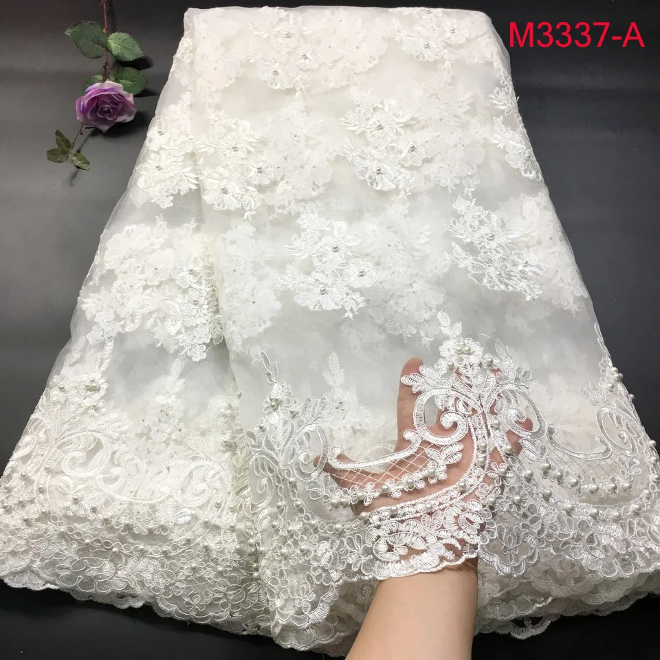 White African Lace Fabric 2021 High Quality French Mesh Beads Nigerian Milk Silk Fabrics For Dress M33371 | Дом и сад