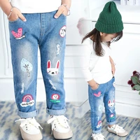 cartoons printing blue spring autumn jeans pants warm for girls children kids trousers clothing teenagers high quality