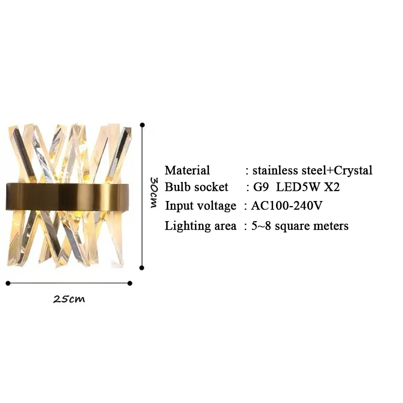 

Modern Bedroom Bedside Light Lamp Decor Crystal Wall Lamp Simple Living Room Home LED Wall Sconce Gold Light Fixture Luminaria