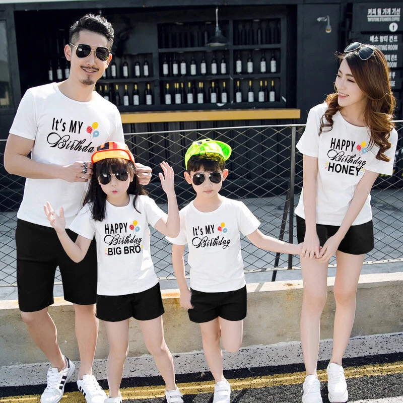 

Matching Family Outfits Happy Birthday Daddy Mommy Daughter Son Honey Big Brother Little Sister Baby Clothes Party Family Look