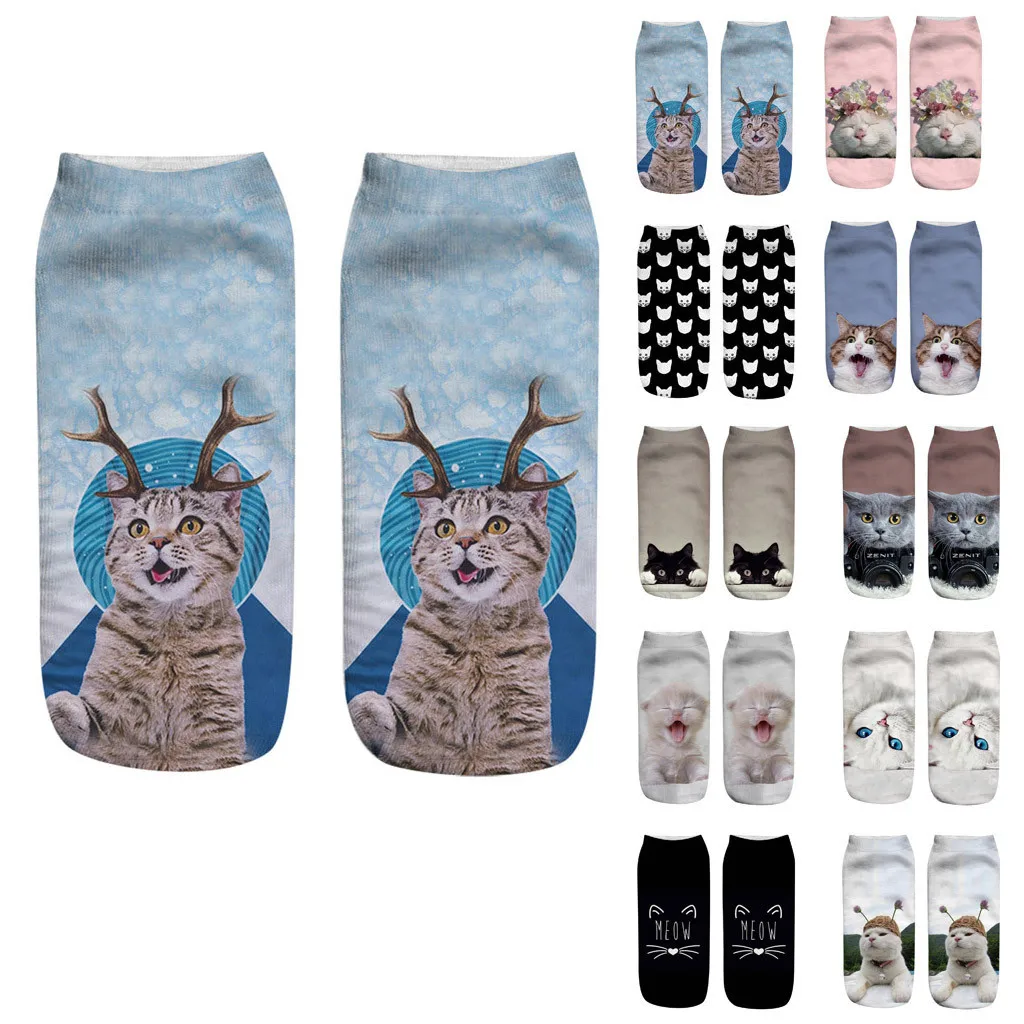

Забавные Модные Повседневные носки унисекс с 3d рисунком кота, милые низкие носки до щиколотки, женские короткие носки, женские летние повсе...