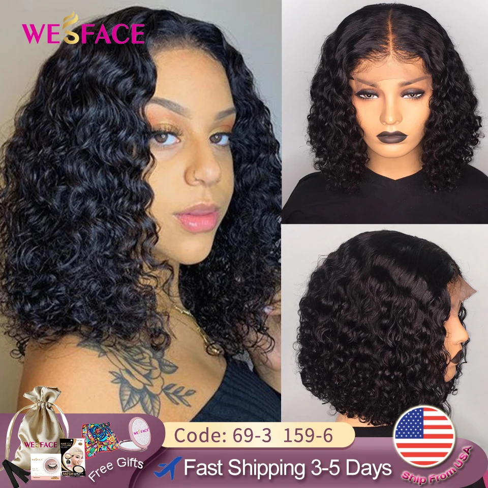 13X4 Curly Short Bob Human Hair Wigs Preplucked 250% Density Lace Frontal Wig For Black Women Deep Wave Bob Wig With Baby Hair