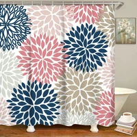 abstract flower shower curtain european colorful dahlia pink blue white art bathroom decor with hook waterproof polyester screen