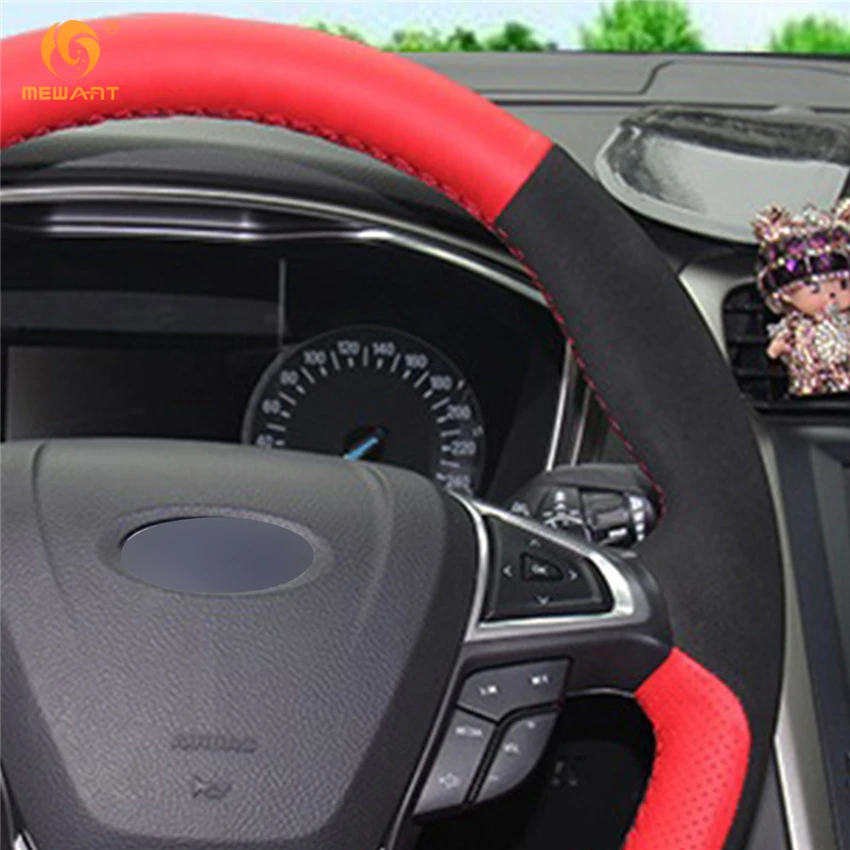 MEWANT красный кожаный черный замшевый чехол рулевого колеса автомобиля для Ford Mondeo