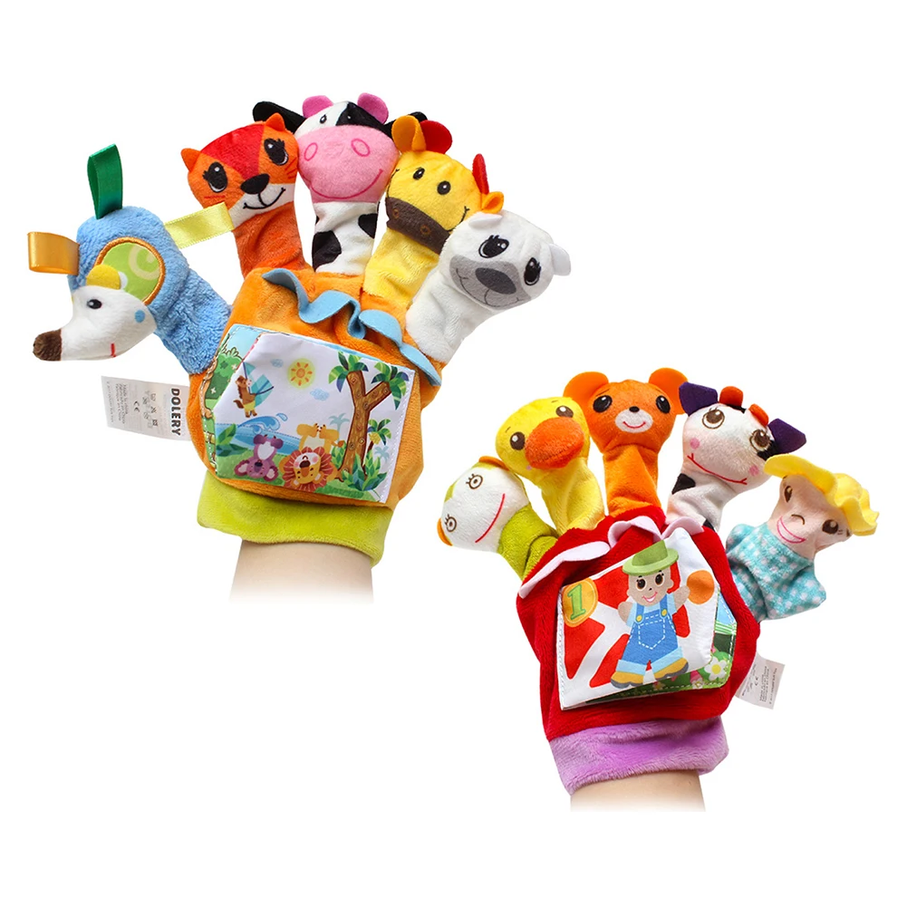 

Hand Puppets Baby Cartoon Animal Shaped Finger Set With Cloth Book Ring Paper Early Education Interaction Set Gloves Forceful