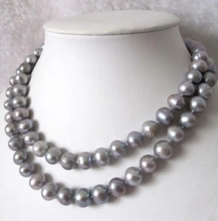 Ожерелье из жемчуга нитка натурального темно-серого цвета длина 34 дюйма 9-11 мм