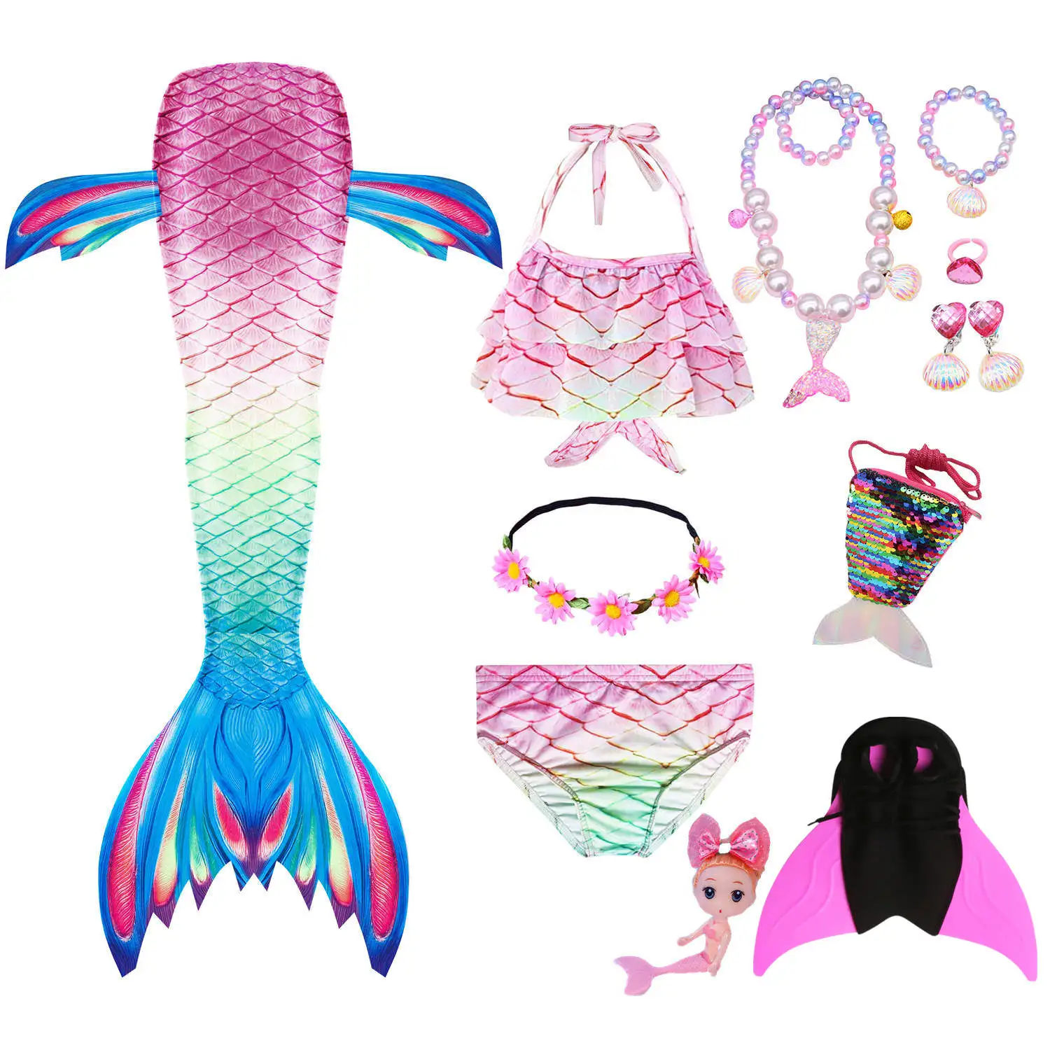 

Girls Mermaid Tails for Swimming Cosplay Costume Beach Clothes Little Children Mermaid Swimsuit for Kids Swimmable Costumes