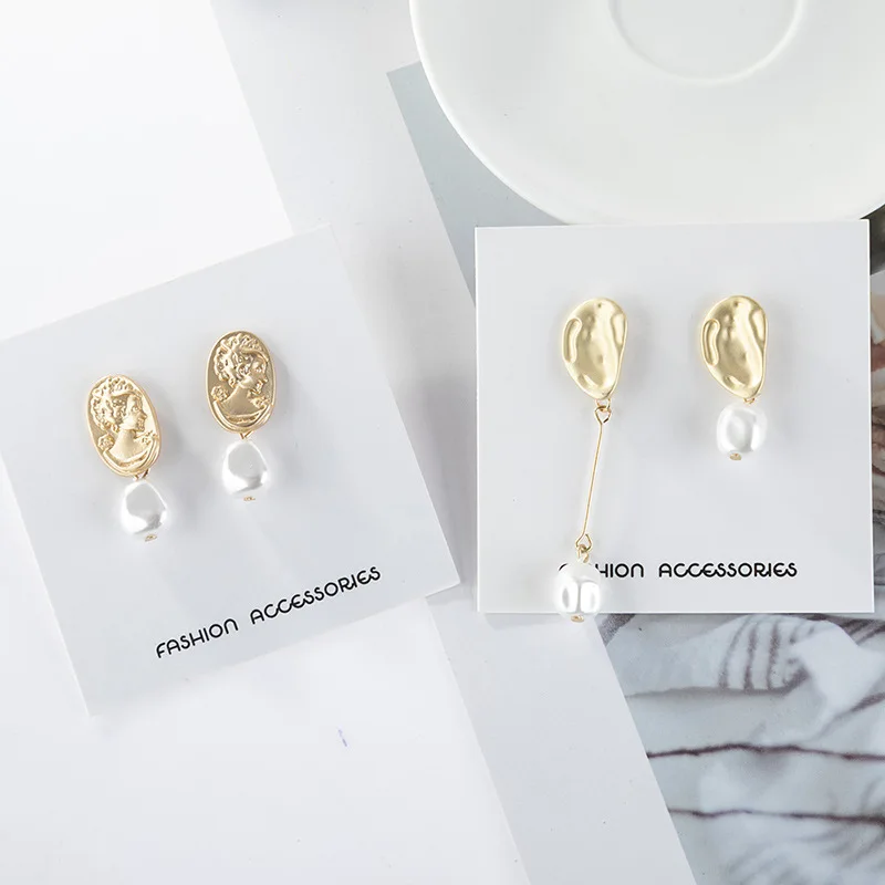 

Fashion temperament matte pictures stud earrings earrings creative asymmetric geometry pearl pendant jewelry accessories