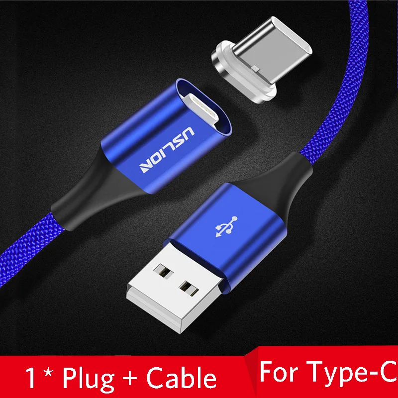 Blue For Type C Магнитный кабель USLION, 3 А, кабель для быстрой зарядки usb type C и кабель Micro USB, магнитный кабель для зарядки и передачи данных, кабели для мобильных телефонов - Цвет: Blue For Type C