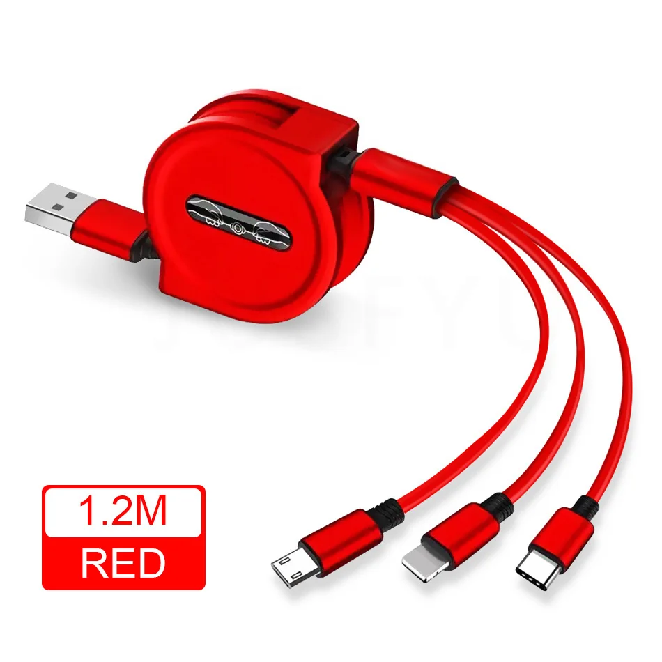 Кабель Micro USB для зарядки телефона, кабель type-C, 3 в 1 для iphone, samsung, huawei, Xiaomi, выдвижной кабель для синхронизации данных - Цвет: Красный