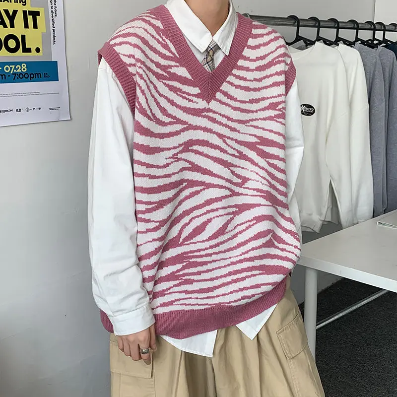 

Autumn Striped Sweater Vest Men's Fashion Retro Casual V-neck Knitted Pullover Men Korean Vest Knitting Sweaters Mens Clothes
