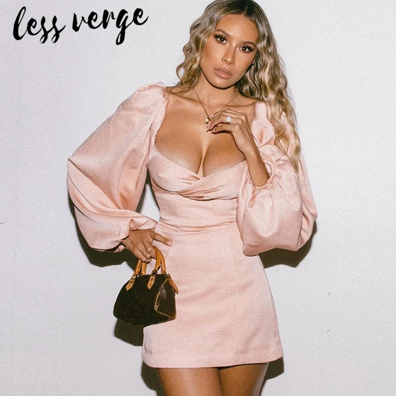 Короткое элегантное розовое платье Lessverge с рукавами фонариками женское