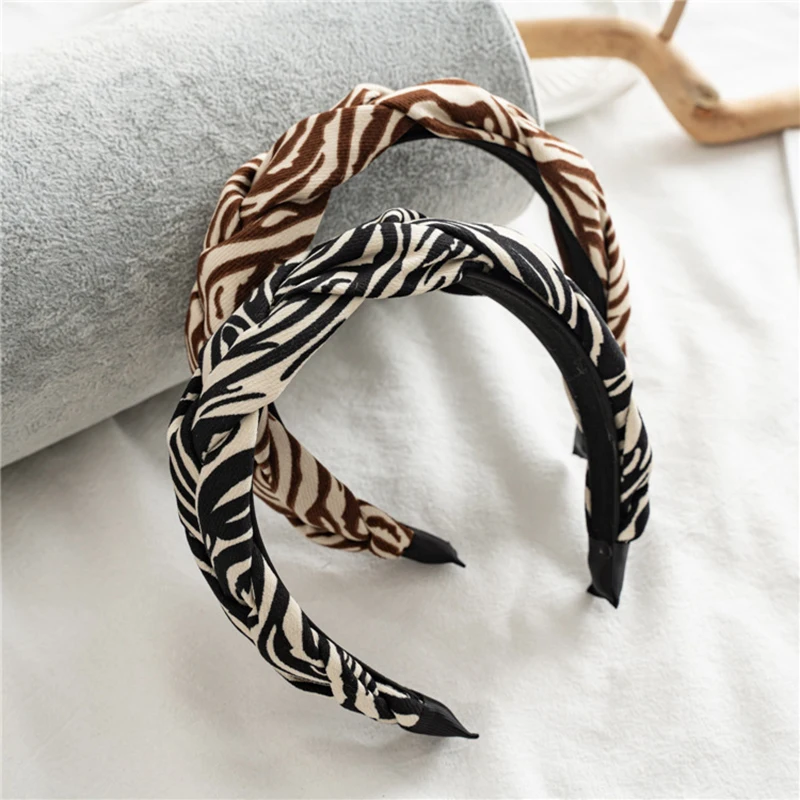 

Cross Knotted Headbands For Women Fashion Zebra Pattern Head Hoop Sponge Padded Hair Hoop Girls Wide Hairbands Hair Accessories