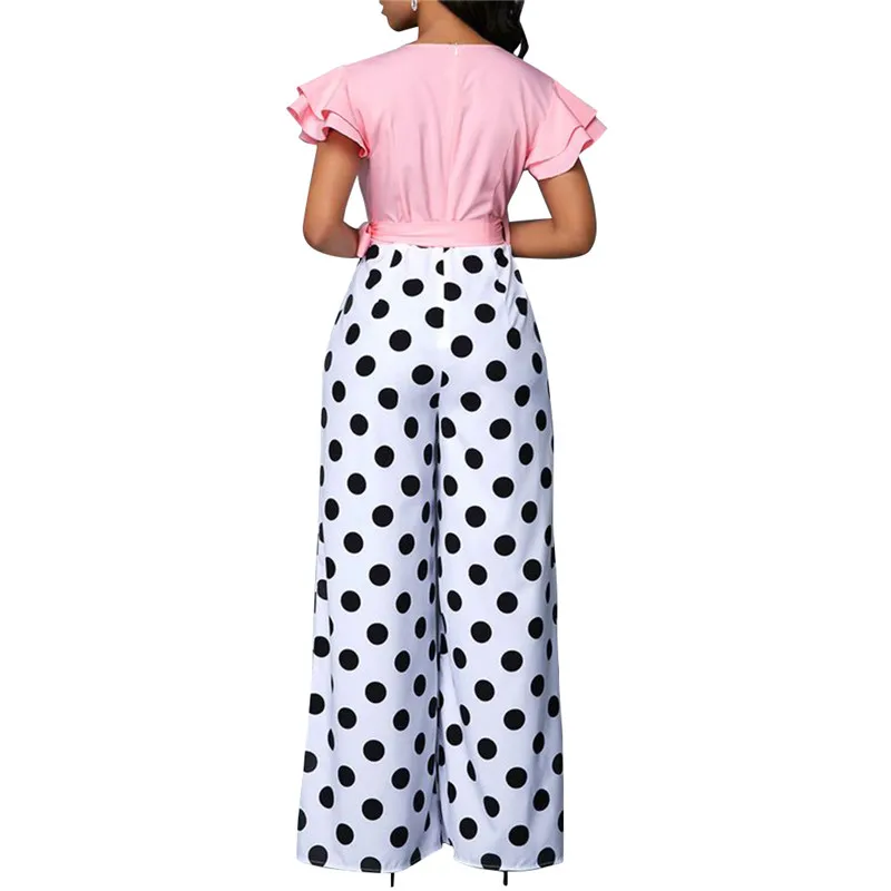 High Waist Women Long Pants Polka Dot Print Stretch Wide Leg Trouser Female Solid White Black Casual Loose Trousers Bottoms | Женская