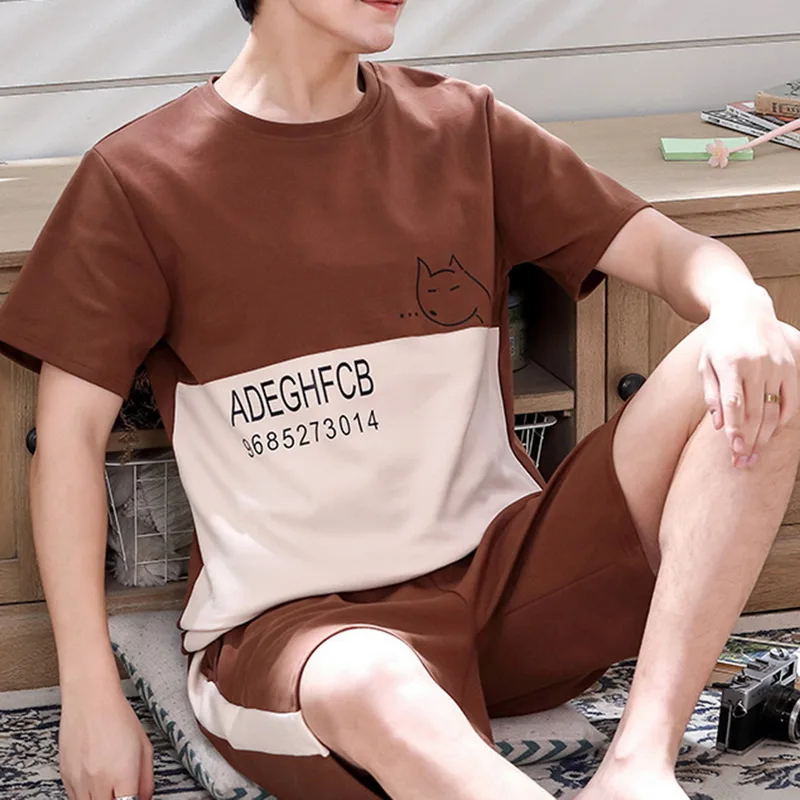 

Pajama Sets Men Summer Short Sleeve Shorts Thin Cotton Soft Home Clothes Set Korean Simple New Fashion Loose Leisure Daily Chic