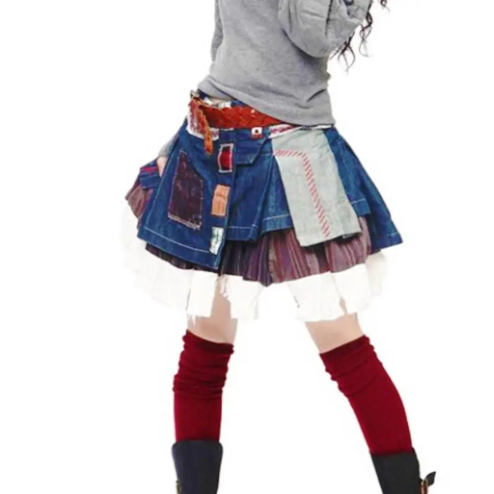 2020 Winter Female Plus Size 6XL 7XL Vintage Retro Casual Jeans Denim Kawaii Short Mini Pleated Skirt Designs Skirts for Womens