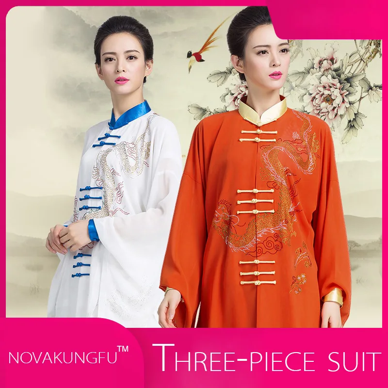 Embroidered spring and autumn Tai Chi suit women's three-piece performance suit new style Tai Chi practice suit Chinese style
