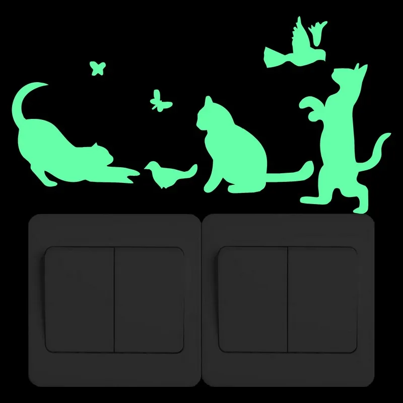 Fuuny играющие кошки переключатель наклейка светится в темноте мультфильм