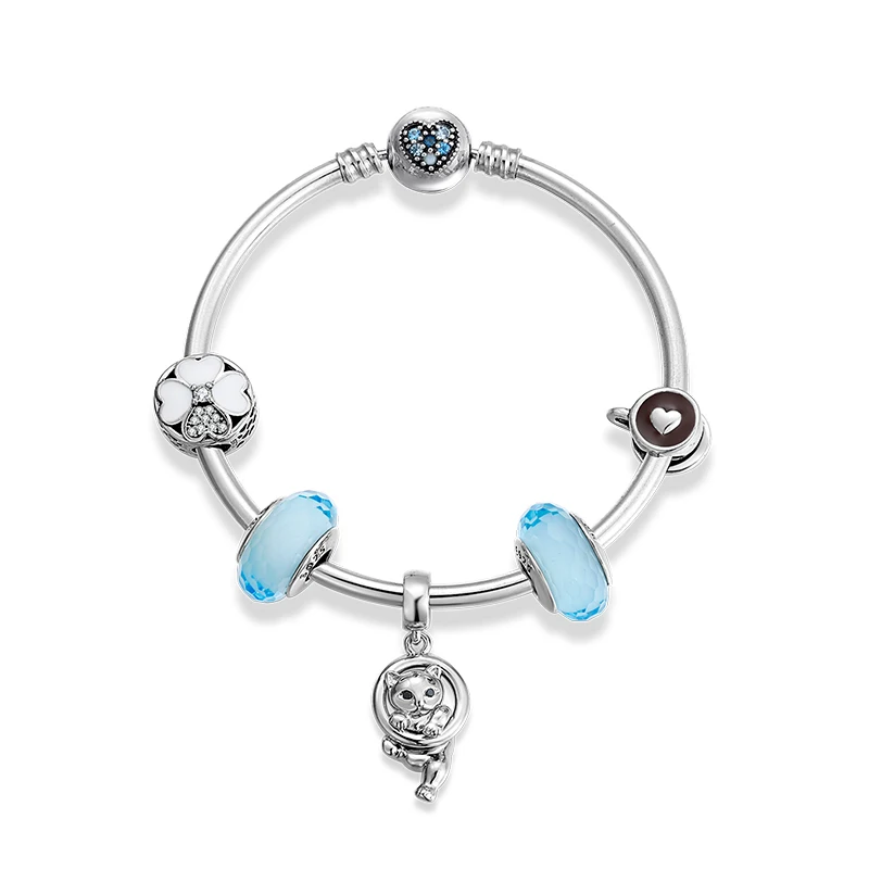 Модный браслет из стерлингового серебра 925 пробы с подвеской в виде кота CZ