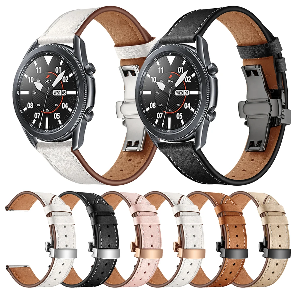

Butterfly Buckle Leather Band For Samsung Galaxy Watch Active 2 44mm 40mm Strap GalaxyWatch 3 45mm 41mm/42mm Watchband Bracelet