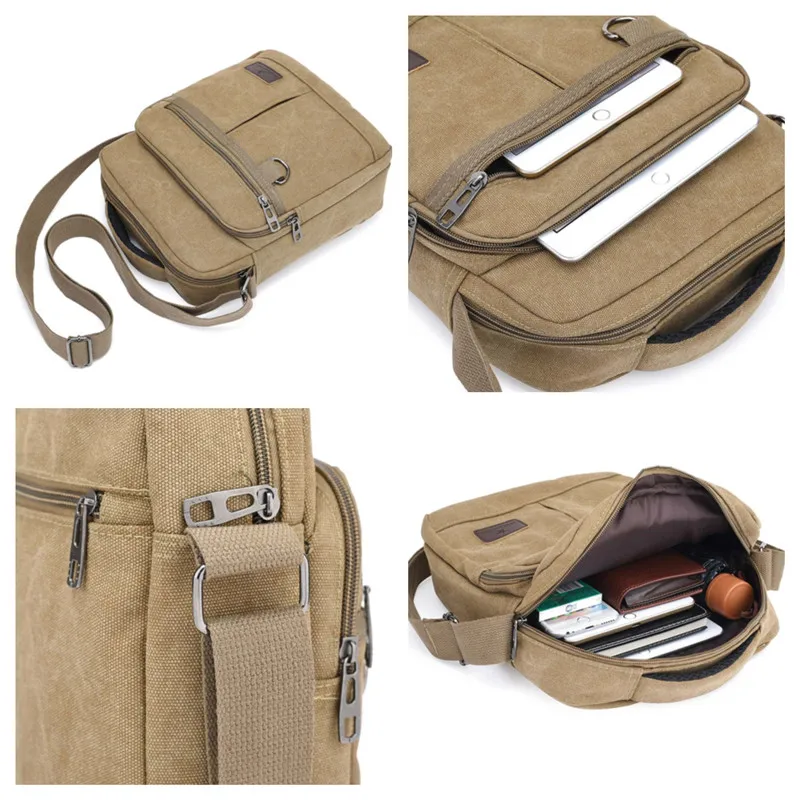 Men Canvas Crossbody Bags Travel Casual  Travel School Retro Tote Zipper Messenger Bag Shoulder Bag Good Qualtiy Outdoor Handbag