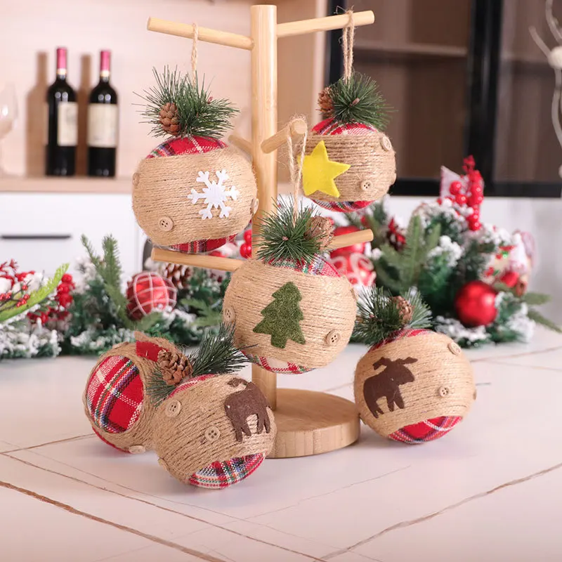

Round Christmas Decoration Pendant Flax Christmas Ball Twine Red Lattice Christmas Tree Decoration Hanging Ball Christmas Decor