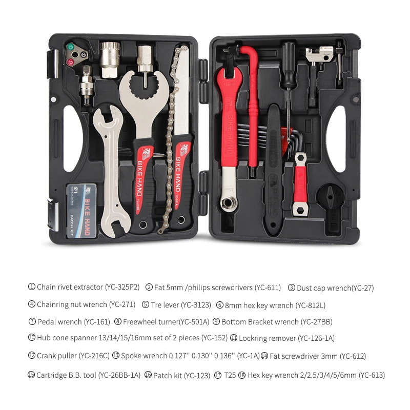 

BIKEHAND Bicycle Service Tool Kit 18 In1 Box for Crank BB Bottom Bracket Hub Freewheel Pedal Spoke Chain Repair