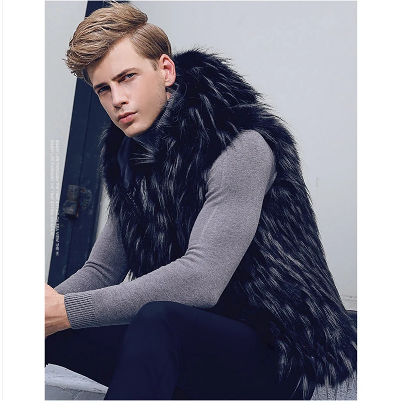 

Winter New Men's Faux Fur Vest Coat Sleeveless Waistcoat Hooded Thick Warm Outwear Plus Size 6XL C07