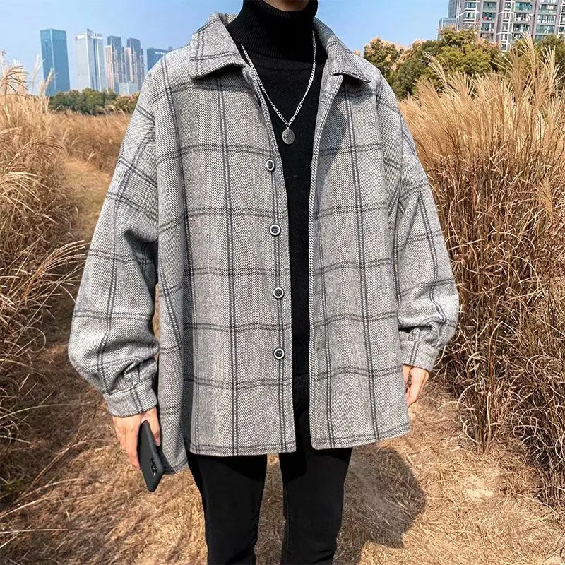 

Men's Literature Gray Long Sleeve Loose Woolen Blends Overcoat Cashmere Long Wool Trench Male Snow Jackets Business Coats M-2XL