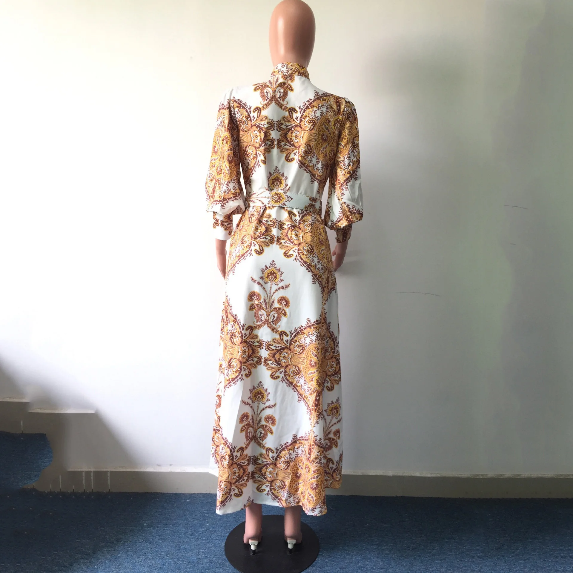 

Long Maxi Dress African Dresses For Women Lantern Sleeve High Waist Fashion Evening Party Night Print Vestidos Dress 2020 Autumn