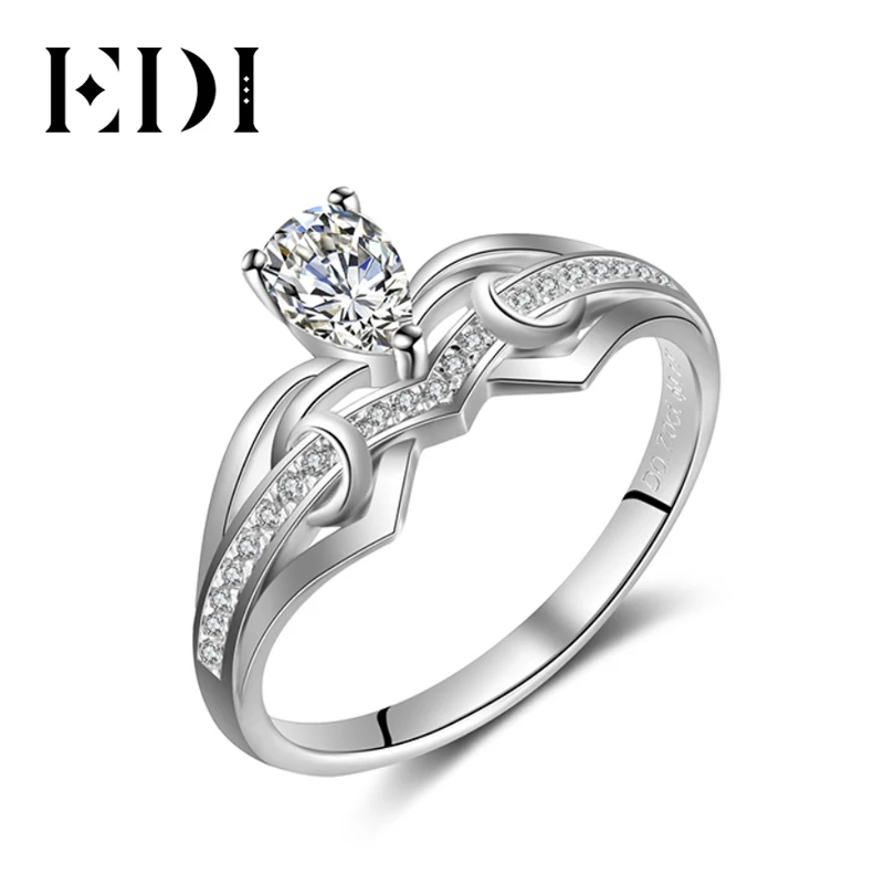 EDI Classic 0.4ct грушевидное кольцо с алмазом moissanites 14K 585 Белое золото обручальное кольцо для женщин ювелирные украшения