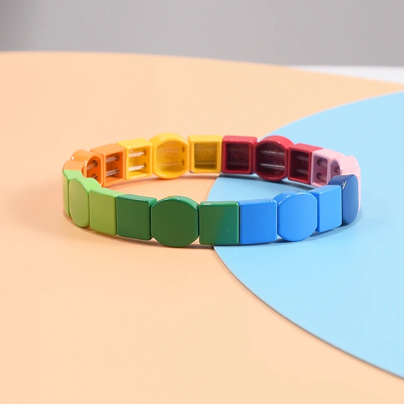 

Vsco girl bracelets rainbow miuki beads myuki bracelet set enamel metal tile tila armbangle partner armband summer jewelry 2020