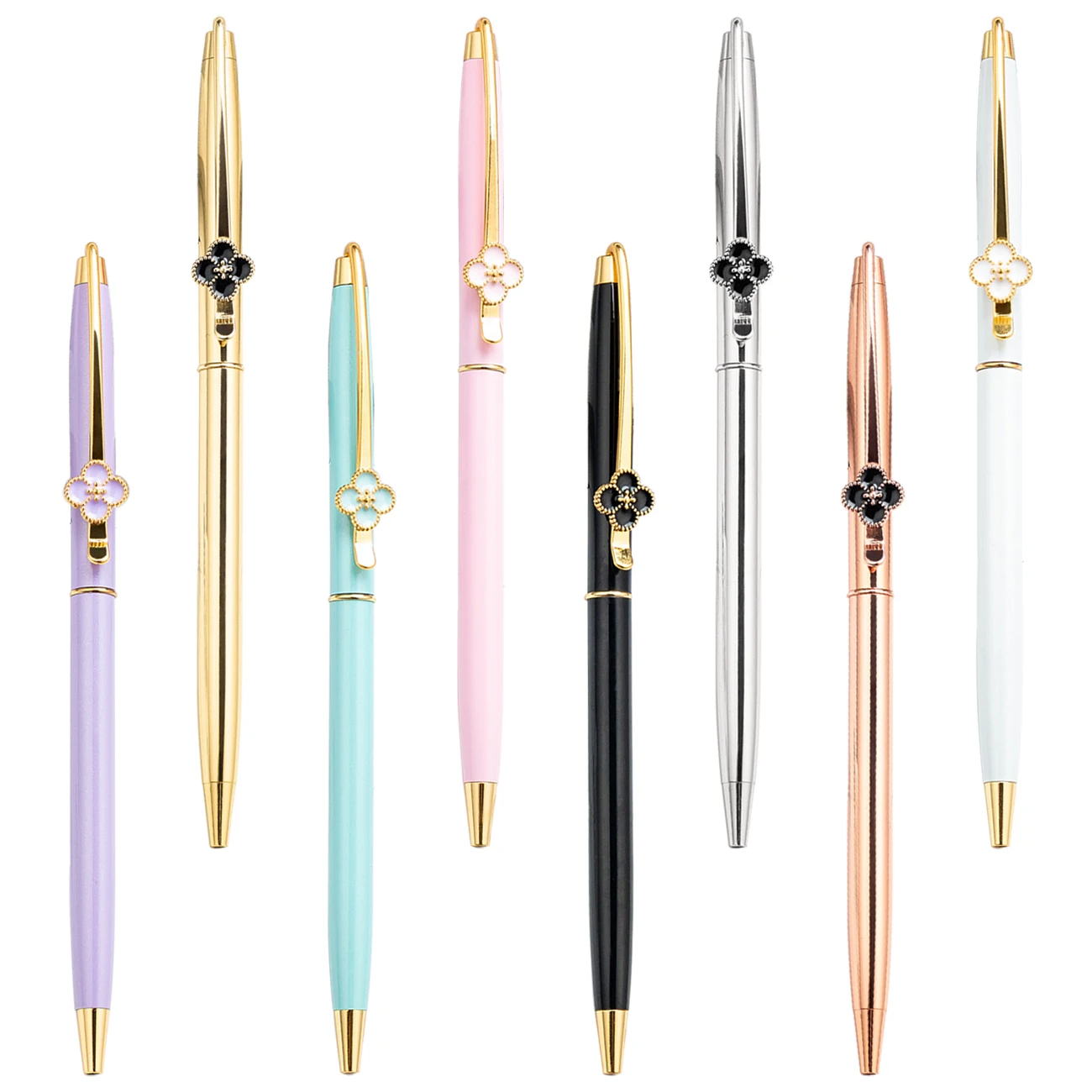 100Pcs/Lot Customize Four Leafs Clover Ballpoint Pens Multi-color Rotating MetalClip Creative Gift Writing Ballpoint Pens