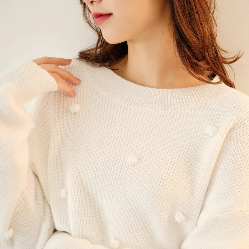 Женский трикотажный свитер IEF однотонный пуловер с круглым вырезом и длинными