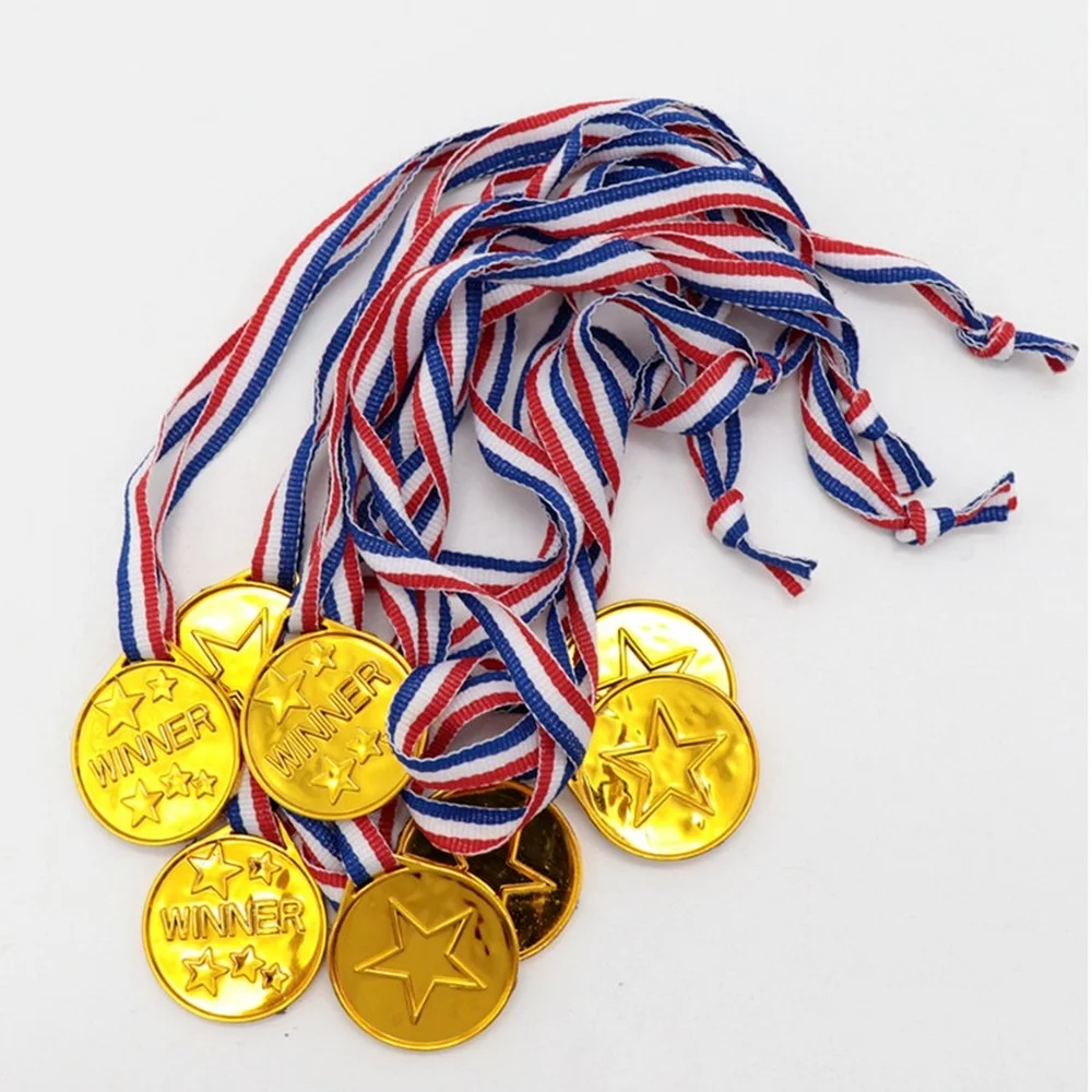 

5 PCS Plastic Winner Gold Medal Outdoor Games Award Encourage School Supplies Reward Kids Games Toy For Children Photo Props